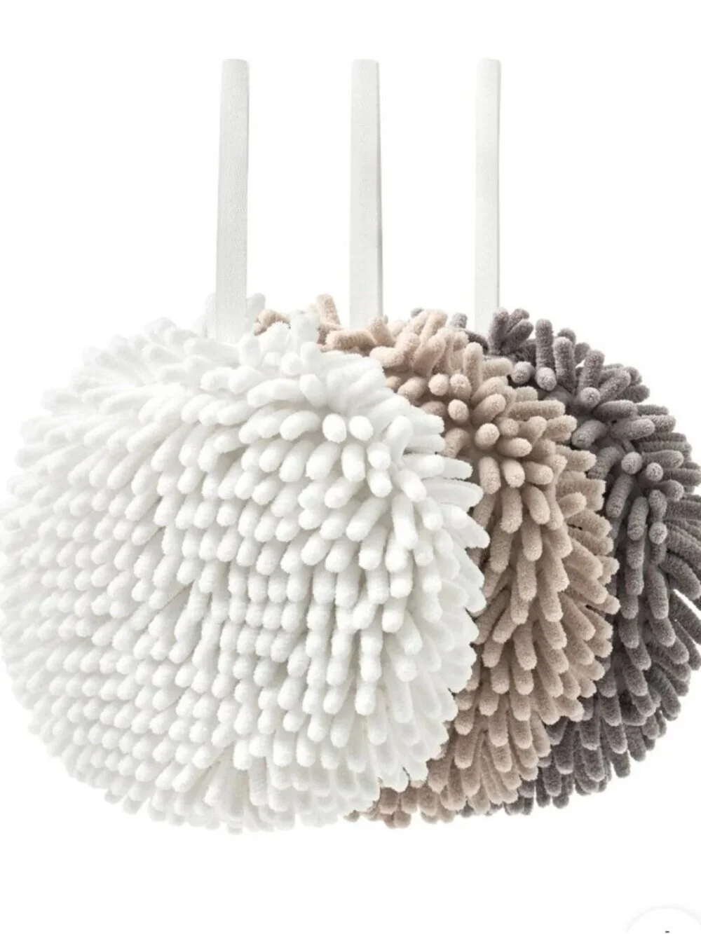 3-Pack Multipurpose Microfiber Plush Chenille Bath Scrubber White Beige Gray